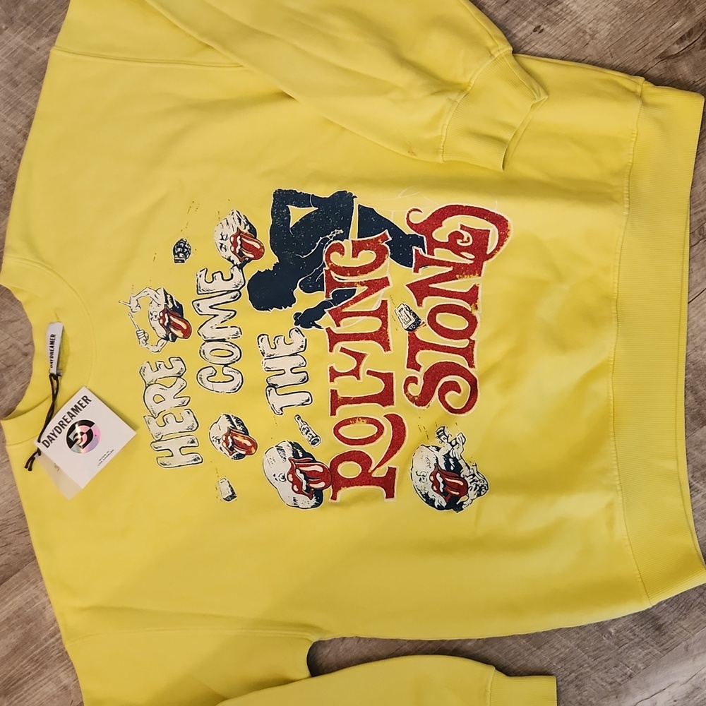 Daydreamer Vibrant Yellow Rolling Stones Sweatshirt Crewneck, Oversized NWT